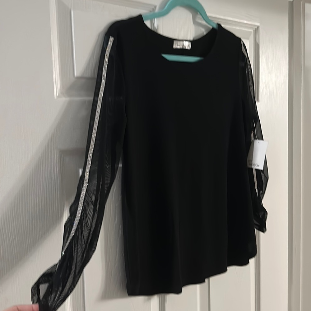 89th & Madison mesh 3/4 sleeve rhinestone top. NWT